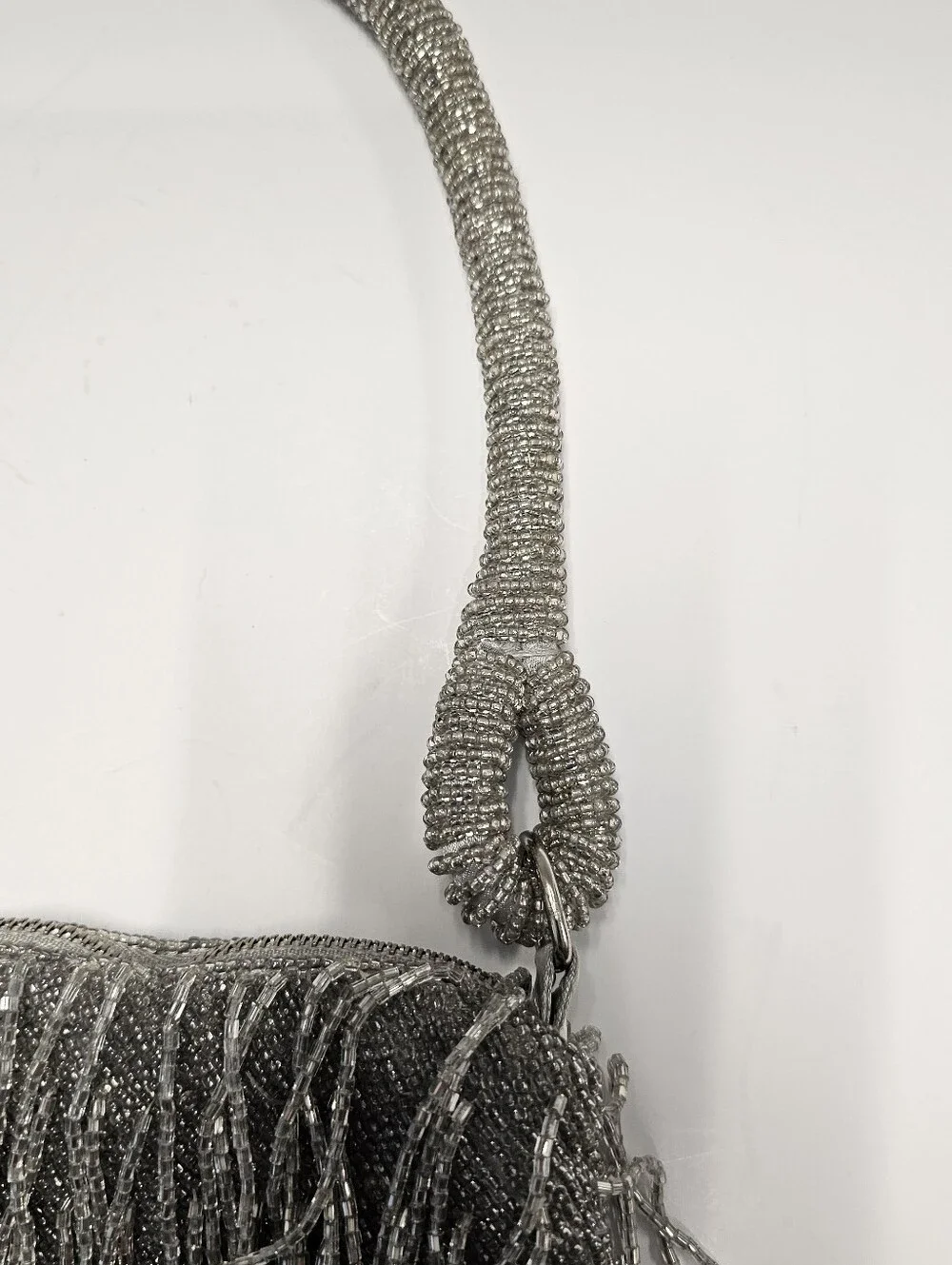 Silver Beaded Fringe Shag Evening Bag - Picture 10 of 16